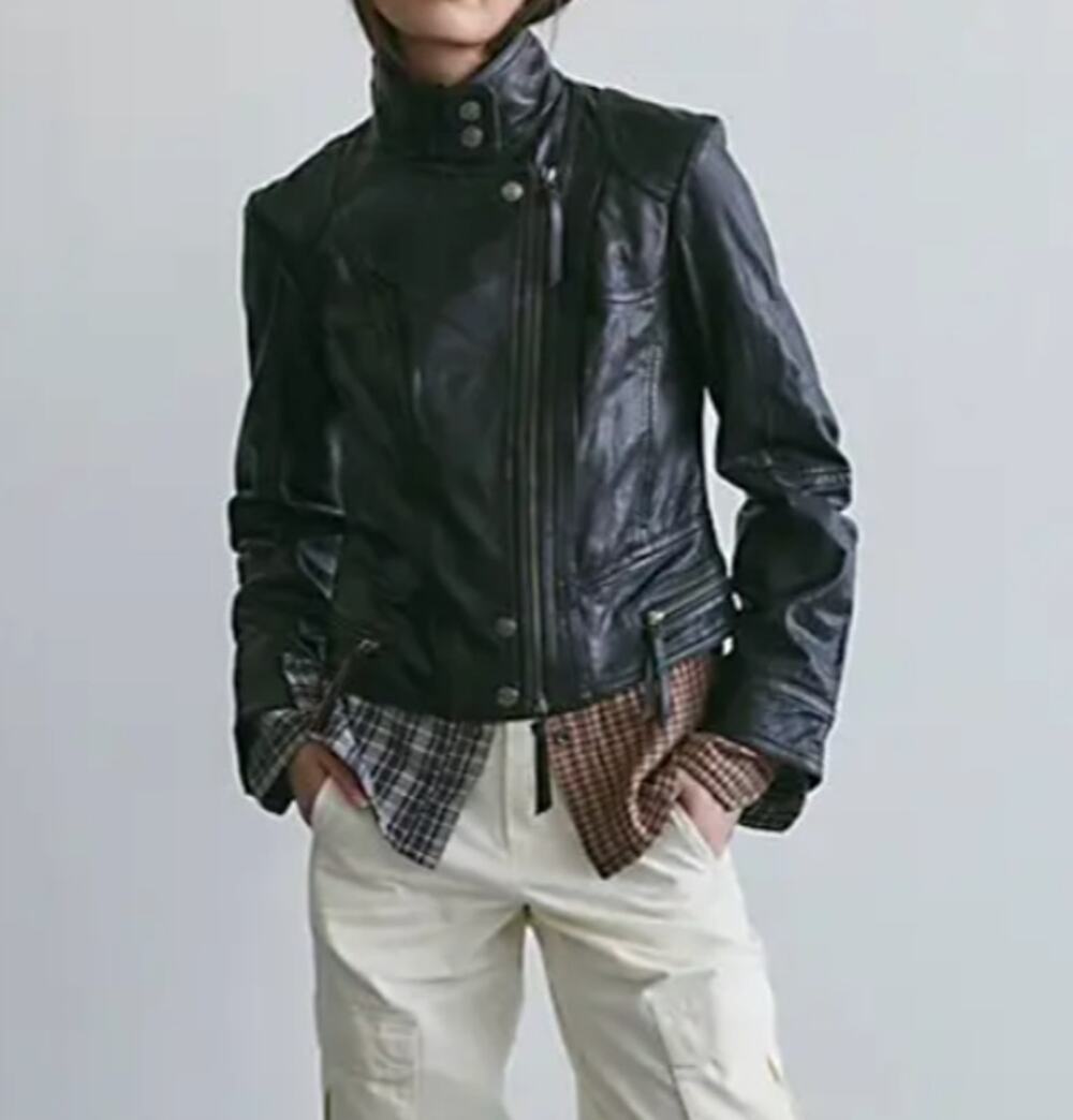 We the Free Black Sheep Leather High Neck Moto Jacket Sz Small NWT+I